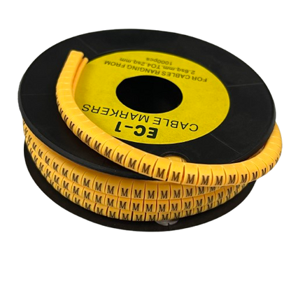 China made M Marker 2.6mm to 4.2mm cable management markers on a black spool