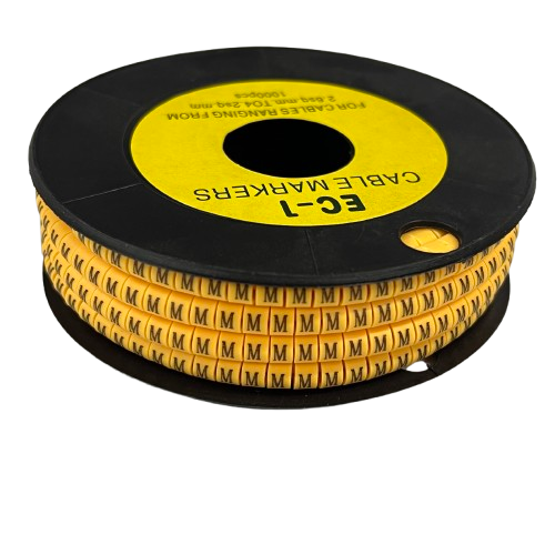 Cable Management spool of M Marker 2.6mm to 4.2mm yellow cable markers with black lettering
