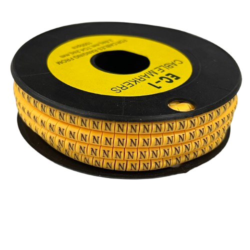 N Marker 2.6mm to 4.2mm cable management labels on a black spool from China