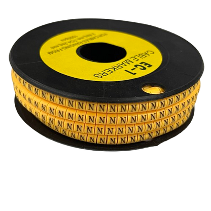 N Marker 2.6mm to 4.2mm cable management labels on a black spool from China