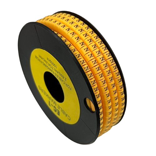 Yellow N Marker 2.6mm to 4.2mm cable management markers on black spool from China