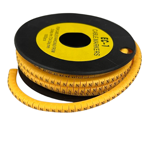 N Marker 2.6mm to 4.2mm yellow cable management wrap on black spool from China