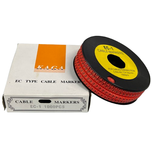 Grippes P Marker Red 2.6mm to 4.2mm 1000pc cable management markers on a black spool with white box