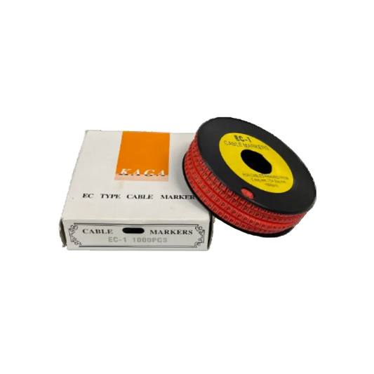 Grippes P Marker Red 2.6mm to 4.2mm 1000pc cable management markers on a black spool with white box