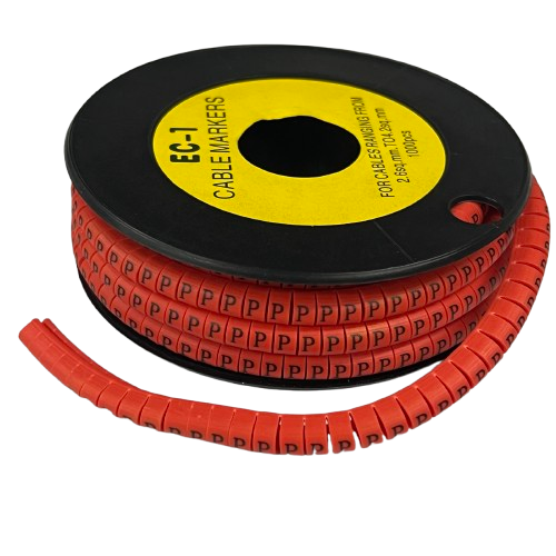 Grippes P Marker Red 2.6mm to 4.2mm 1000pc cable management markers on black spool