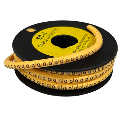 China made Q Marker 2.6mm to 4.2mm yellow cable management markers on a black spool