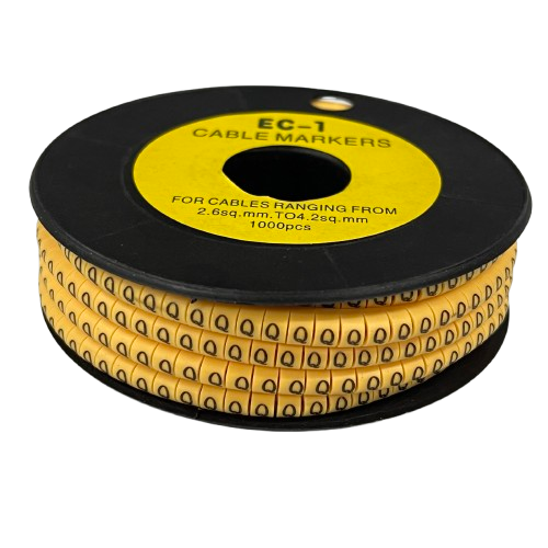 Q Marker 2.6mm to 4.2mm cable markers spool with yellow labeled rings for cable management