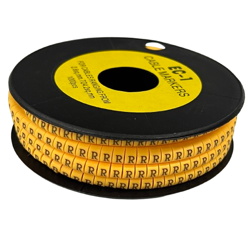 R Marker 2.6mm to 4.2mm yellow cable management markers on a black spool from China