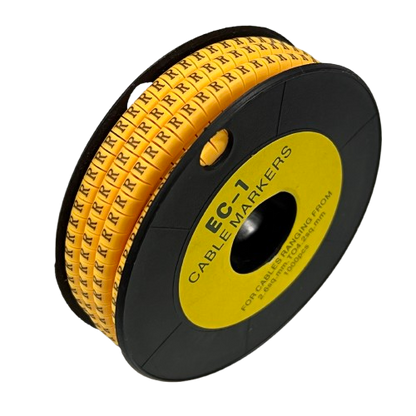 R Marker 2.6mm to 4.2mm cable management spool with yellow markers for wire identification