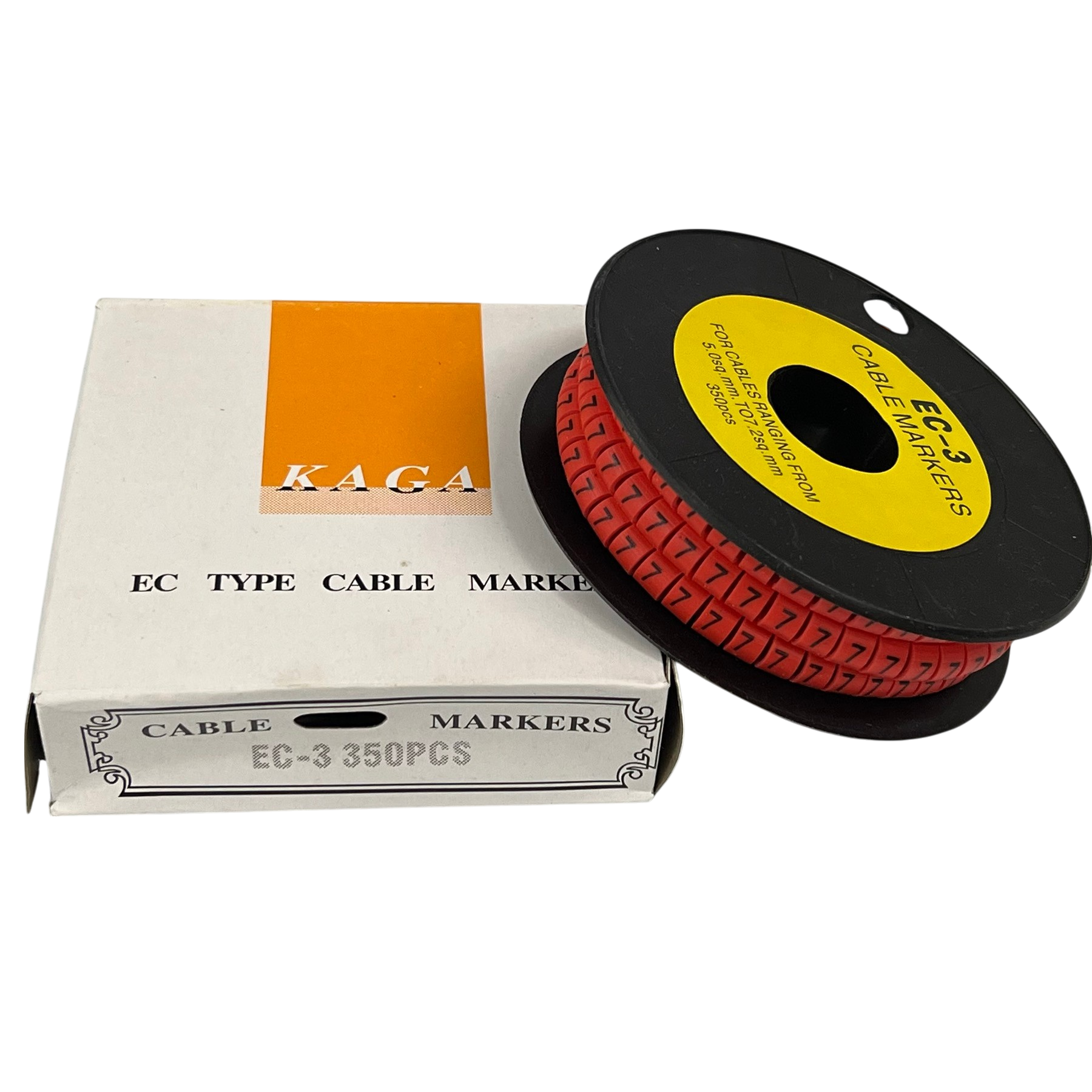 Grippes red cable markers 5mm to 7mm on a spool, ideal for effective cable organization