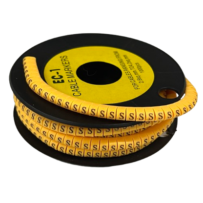 Yellow cable management roll with S Marker 2.6mm to 4.2mm for organized wire labeling