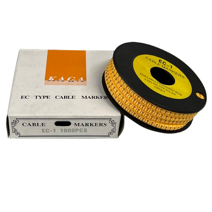 T Marker 2.6mm to 4.2mm cable markers on black spool with white and orange box from China