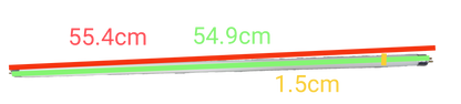 Orbik and Starlux green T5 fluorescent lighting 14W tubes with labeled lengths 55.4cm 54.9cm and 1.5cm gap