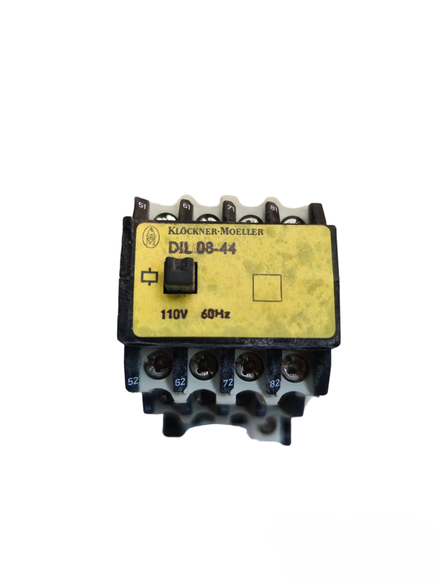 Klockner Moeller magnetic contactor 10A with yellow label and multiple connection terminals