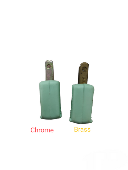 Kopez 2A 220V electrical plug with chrome and brass metal prongs and light green plastic housing