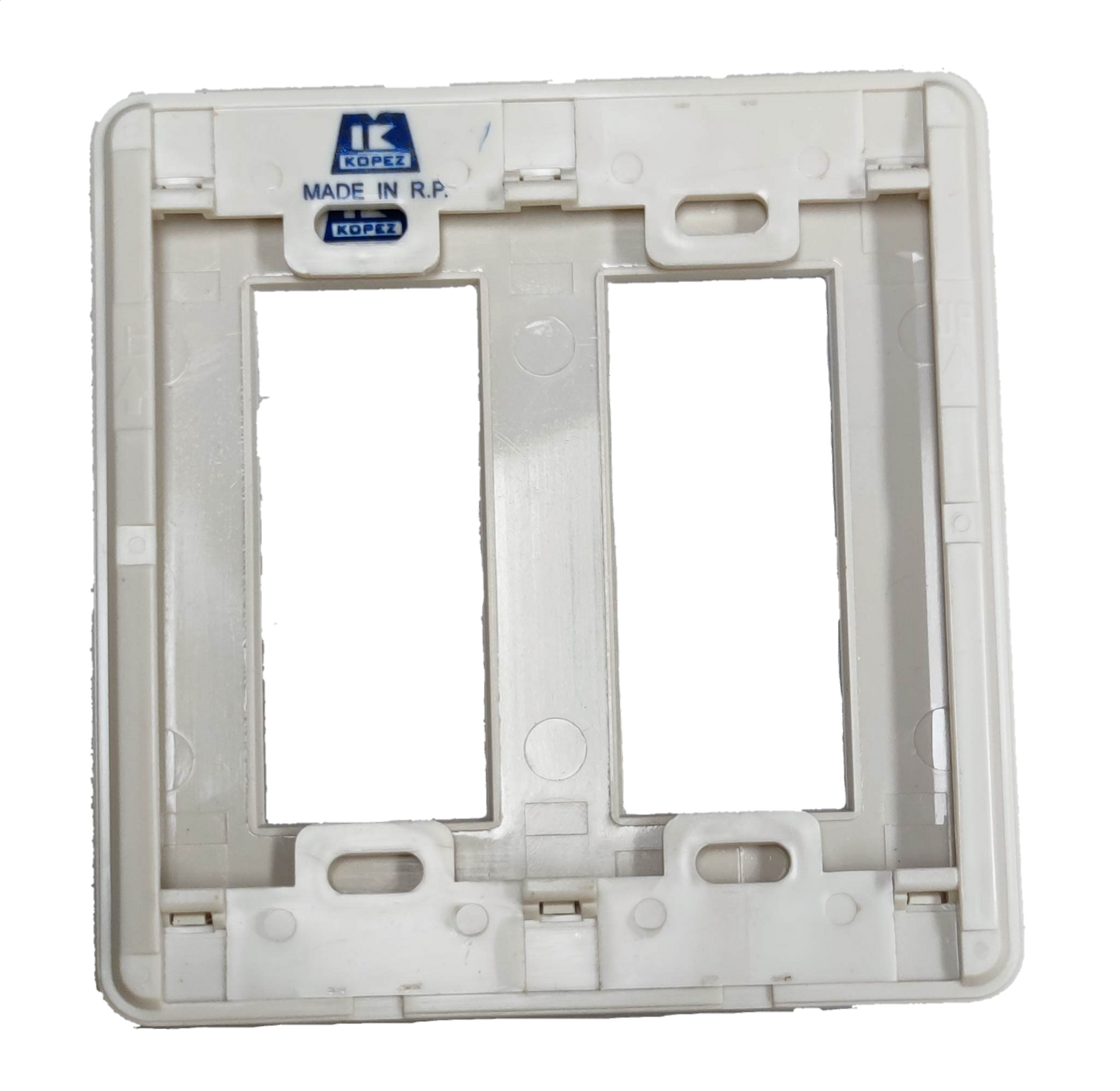 Kopez white plastic 6 gang switch plate cover with two rectangular openings for switches