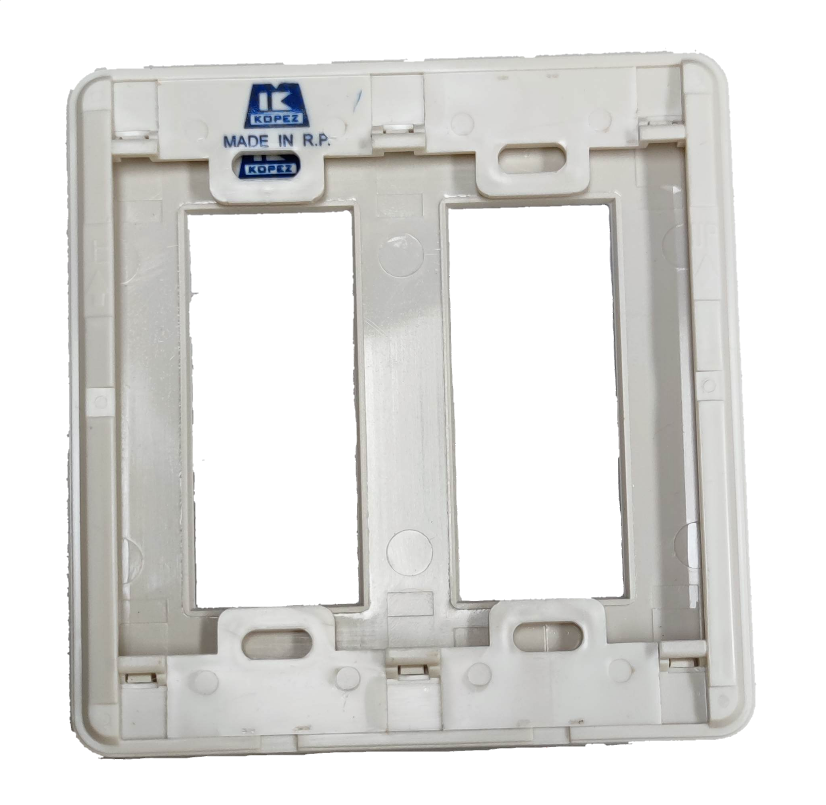 Kopez white plastic 6 gang switch plate cover with two rectangular openings for switches