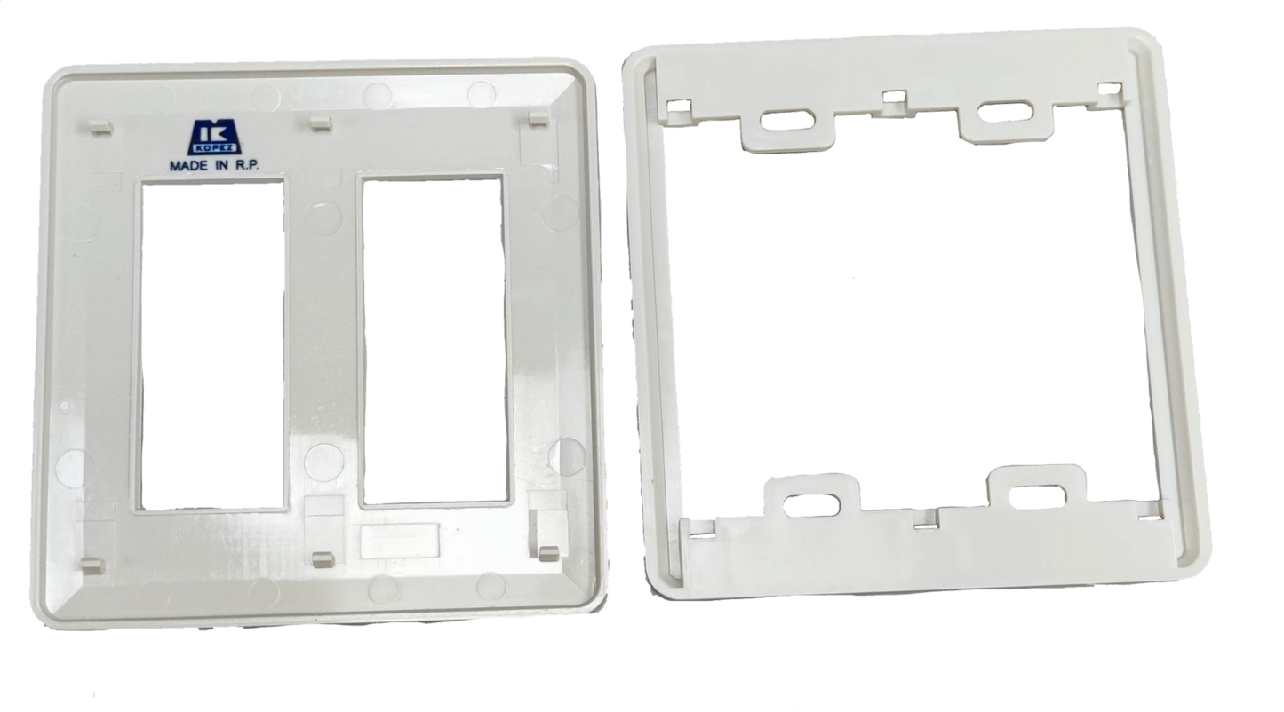 Kopez white 6 gang switch plate cover front and back view for power points and switches
