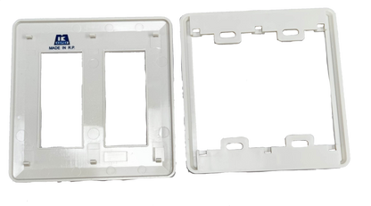 Kopez white 6 gang switch plate cover front and back view for power points and switches