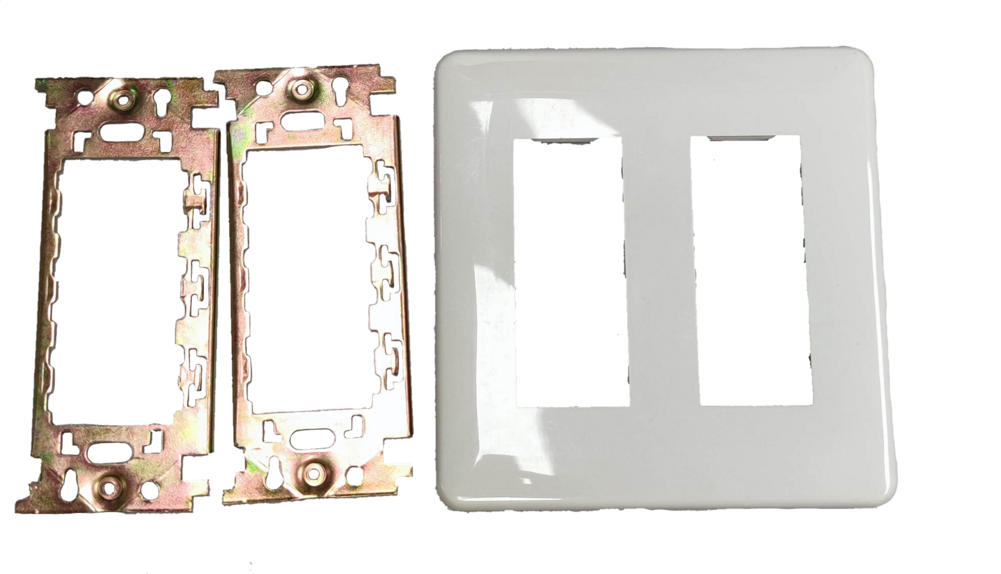 Kopez 6 gang switch plate cover with metal mounting brackets in white for power points and switches