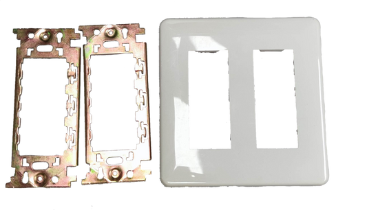 Kopez 6 gang switch plate cover with metal mounting brackets in white for power points and switches