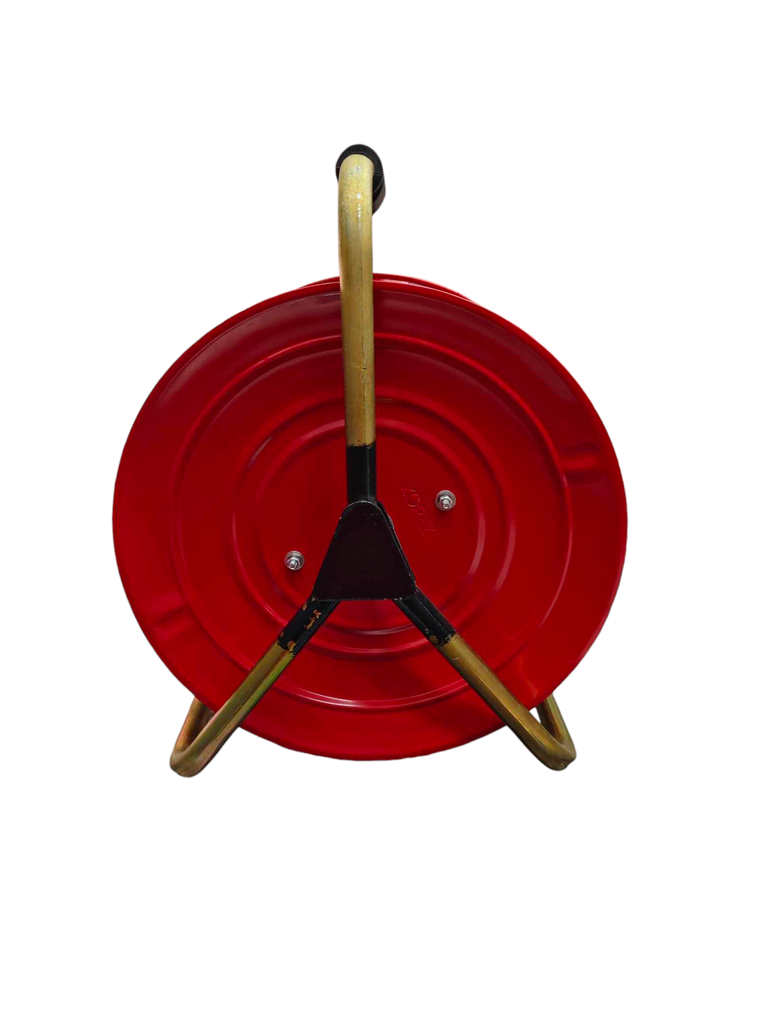 Kopez red industrial extension cord drum with sturdy metal frame for power strip and cord management