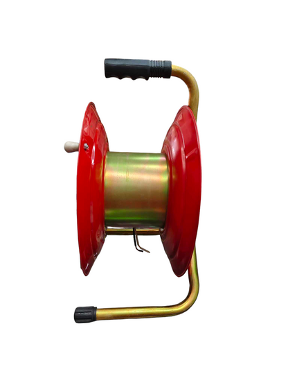 Kopez red and gold industrial extension cord drum with handle and sturdy base for power strips and extension cord use