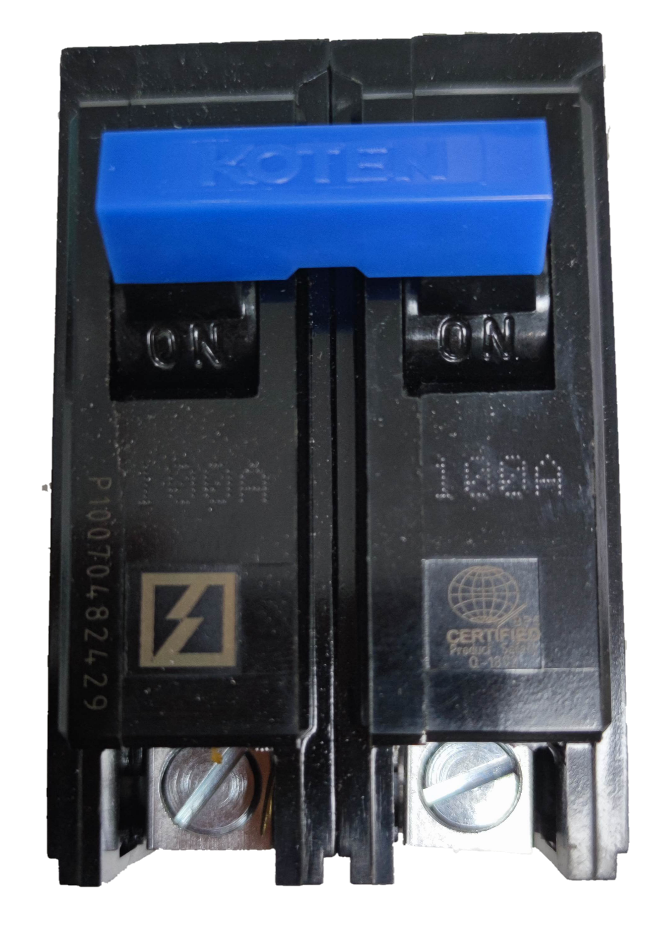 Koten 100A 2 pole circuit breaker with blue switch handles for electrical protection