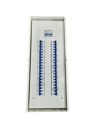 Chint miniature circuit breaker panel with multiple blue switches for electrical safety