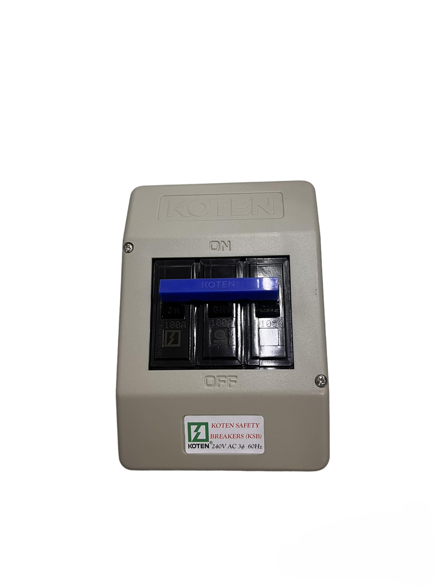 Koten 100A 10KAIC 220V Circuit Breaker with blue switch and protective casing