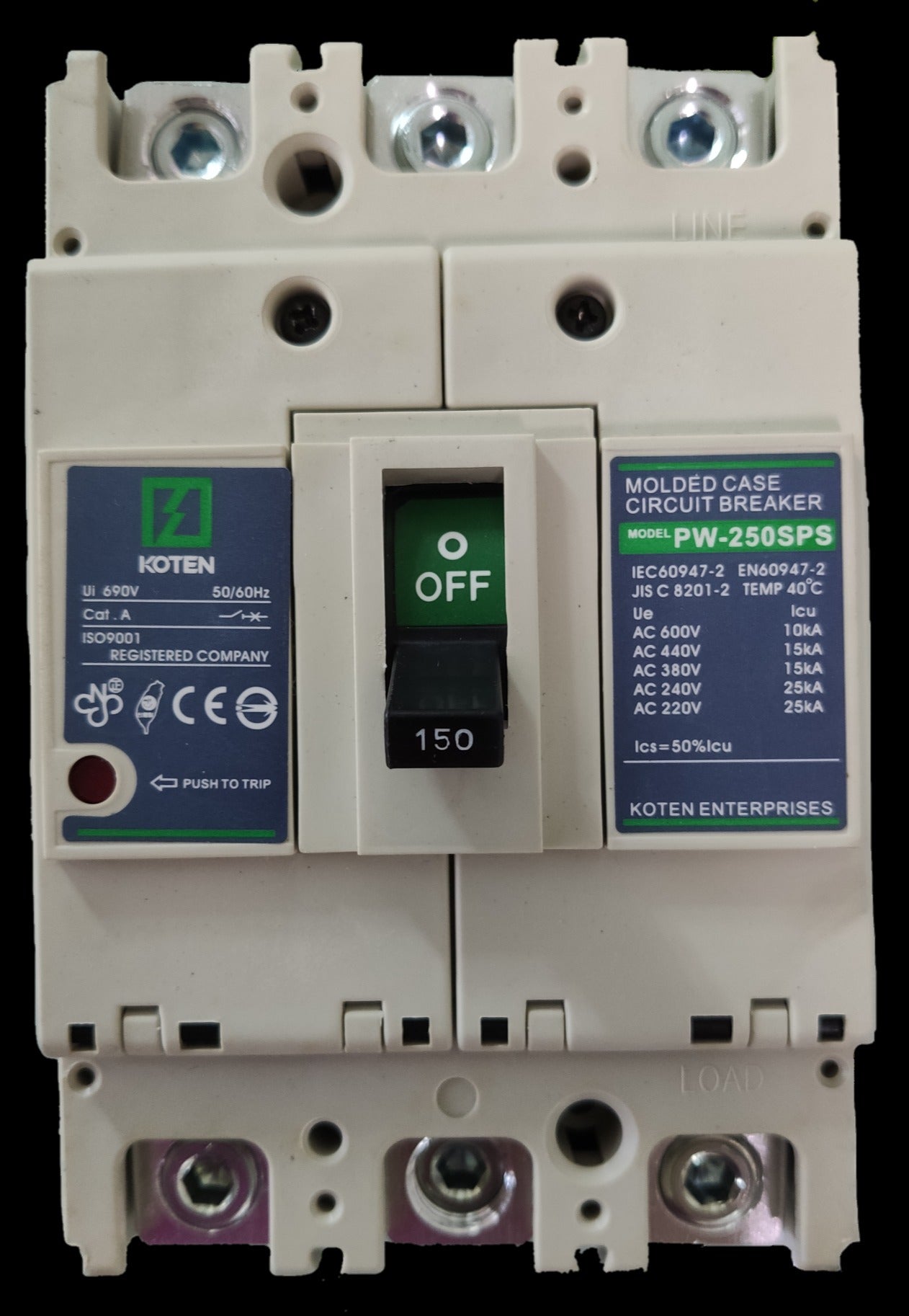Koten 150A Molded Case Circuit Breaker with On Off Switch and Model PW-250SPS
