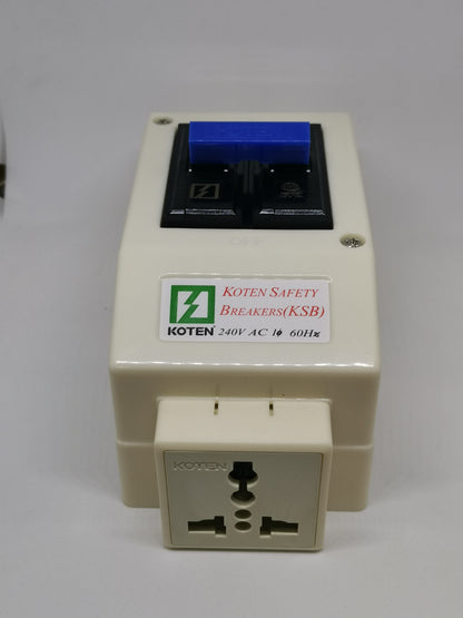 Koten 15A circuit breaker with outlet featuring dual switches and universal socket for electrical safety
