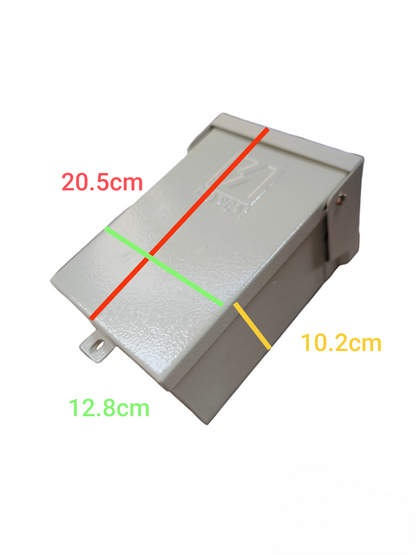 Chint 2Pole 3 Module Metal Enclosure Koten with metal protective cover and dimensions shown