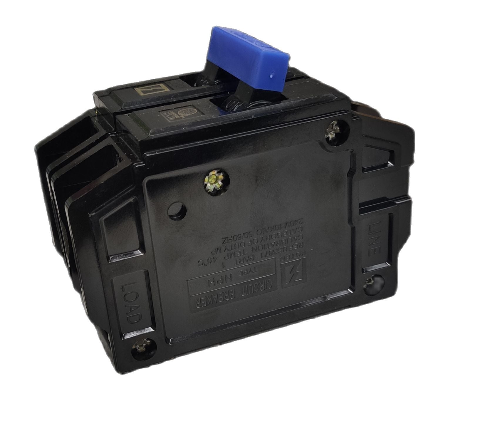 Koten 30A 2 Pole Bolt-on Circuit Breakers black dual pole breaker with blue toggle and bolt on screw terminals