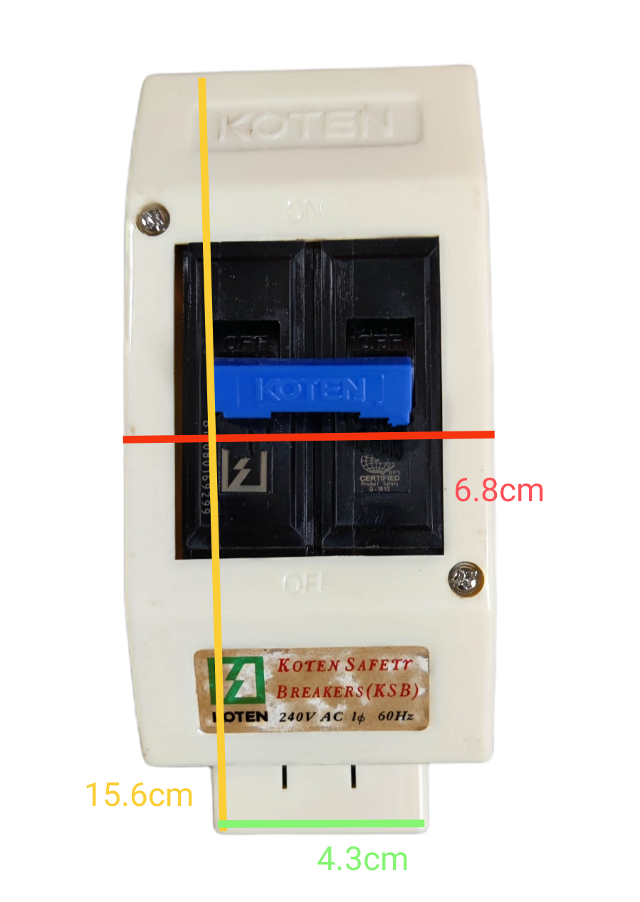 Koten 30A 2Pole Circuit Breaker with Enclosure measuring 15.6cm by 6.8cm for electrical safety