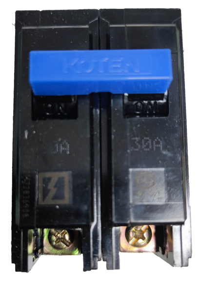 Koten 30A circuit breaker with blue switch handle and black body electrical component