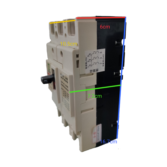 Koten 50 KAIC breaker 220v electrical circuit breaker with dimensions visible on black background