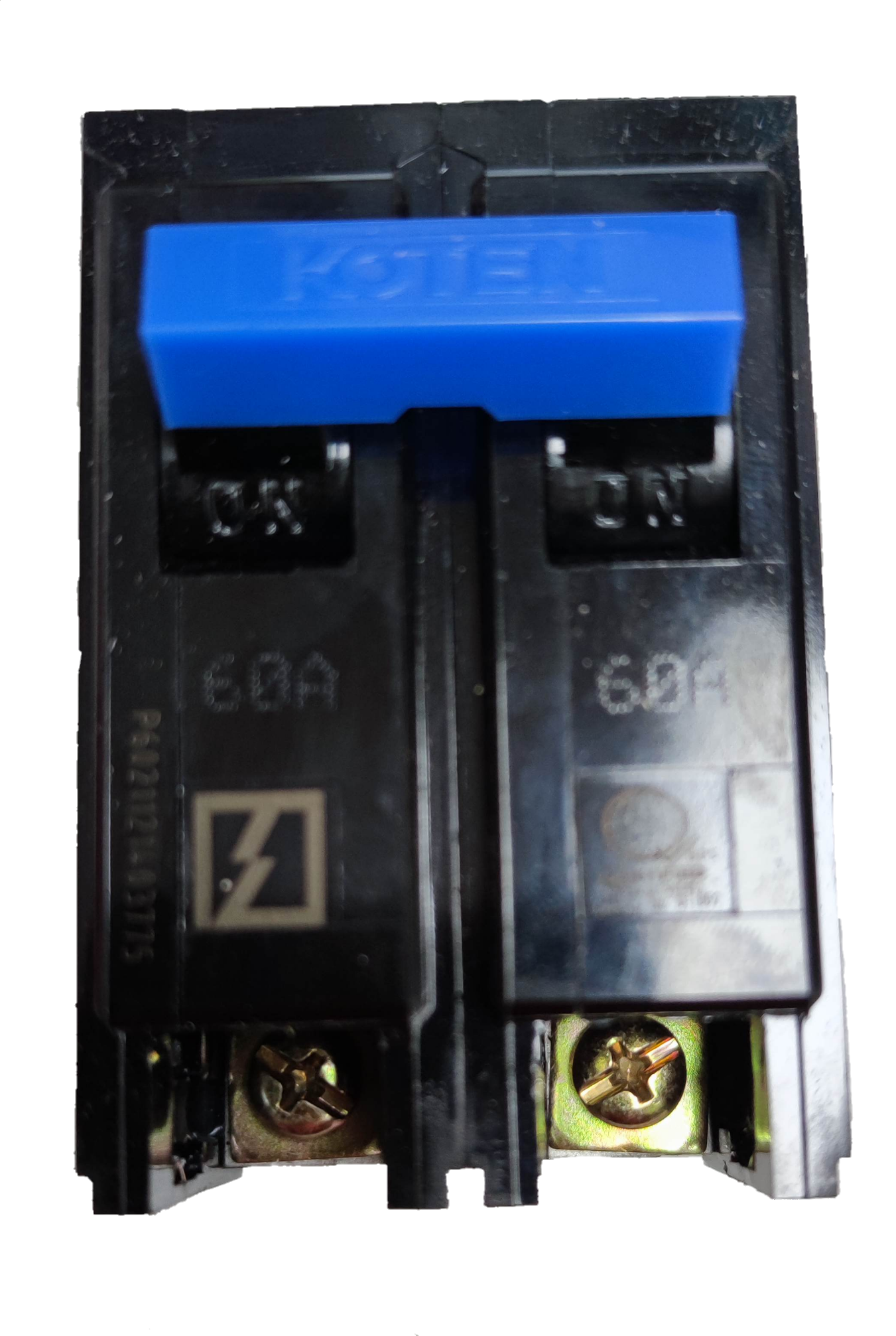 Koten 60A 2 pole circuit breaker with blue switch handle and black casing for electrical protection