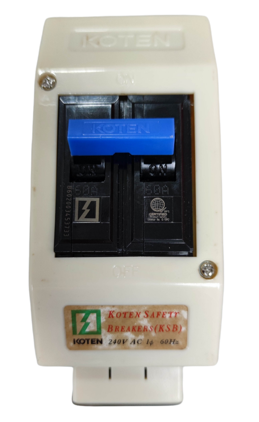 Koten 60A 2Pole Circuit Breaker with Enclosure in white casing for electrical safety