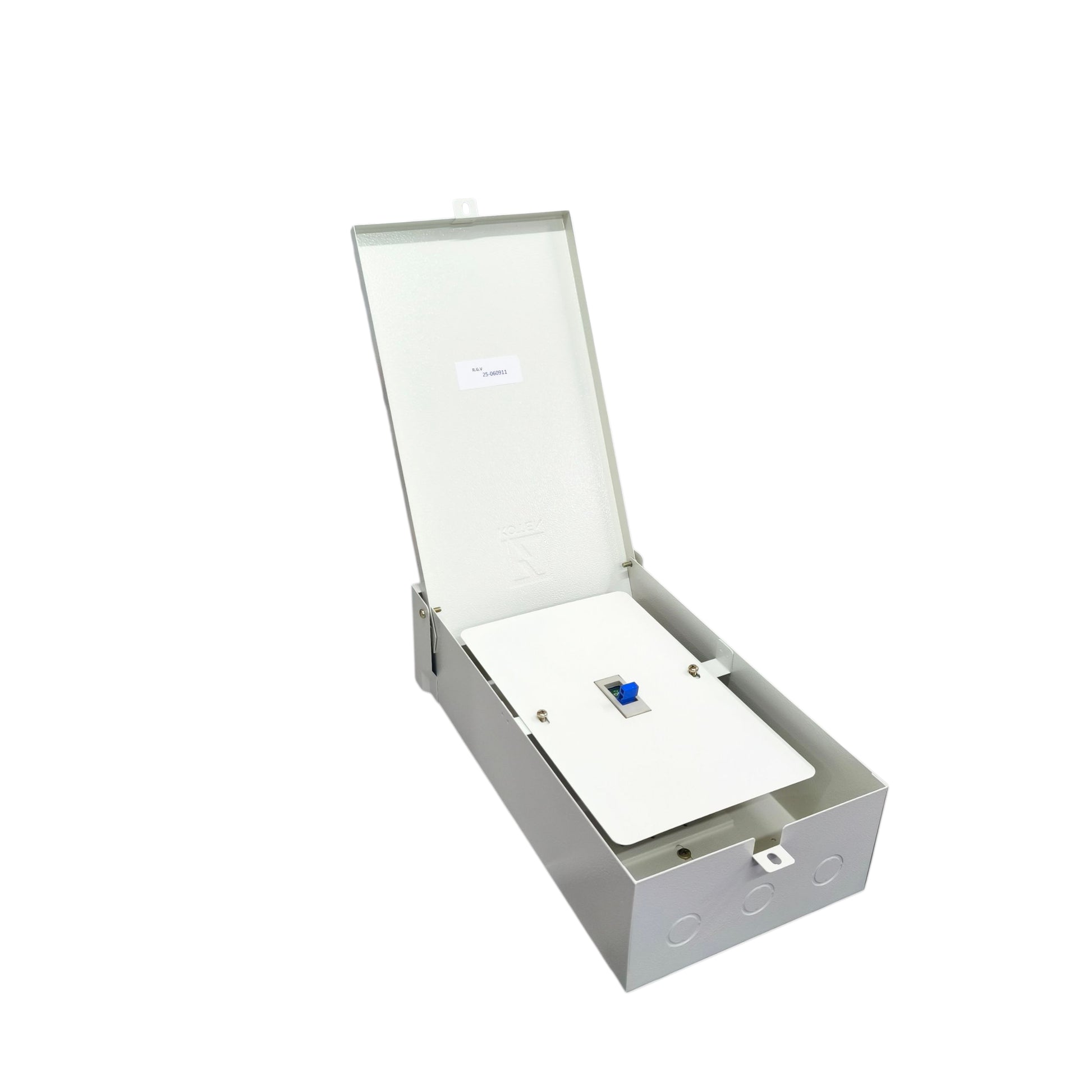 Koten 60A Industrial Circuit Breaker 3Pole with metal enclosure and open lid for easy access
