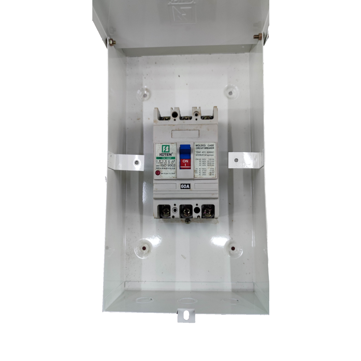 Koten 60A Industrial Circuit Breaker 3Pole installed in a white protective enclosure