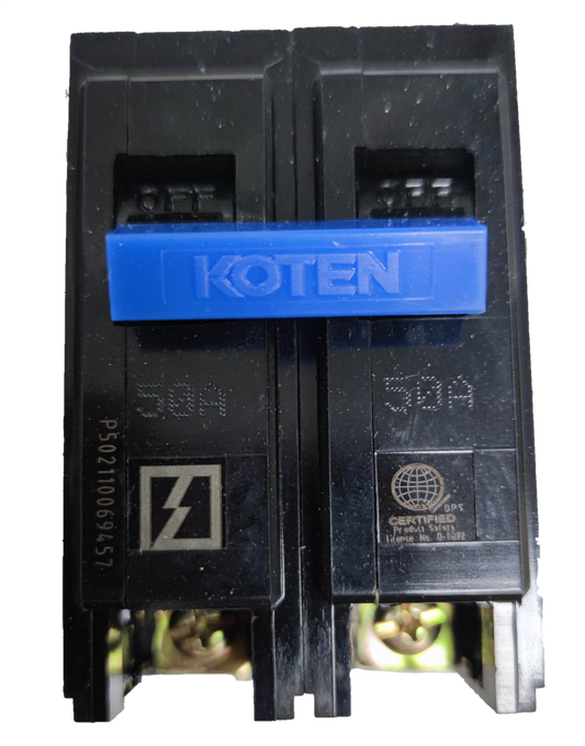 Koten Circuit Breaker 50A 2 Pole Plug-in with clear labeling for easy identification and installation