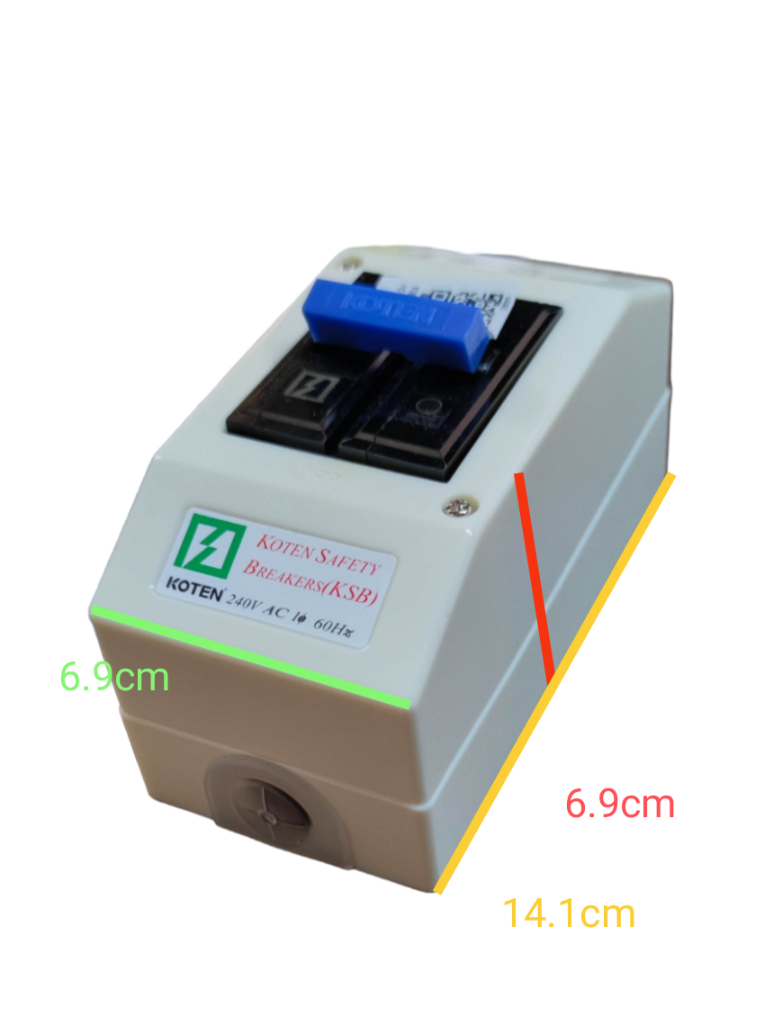 Koten white plastic Circuit Breaker with Enclosure 15A 2P with blue toggle switch and surface mount box