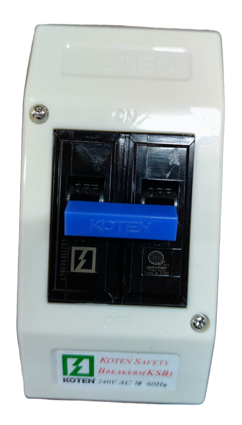 Koten wall mounted white enclosure with blue toggle, ECB KSB KSB40A2P 40A Circuit Breaker for residential panels