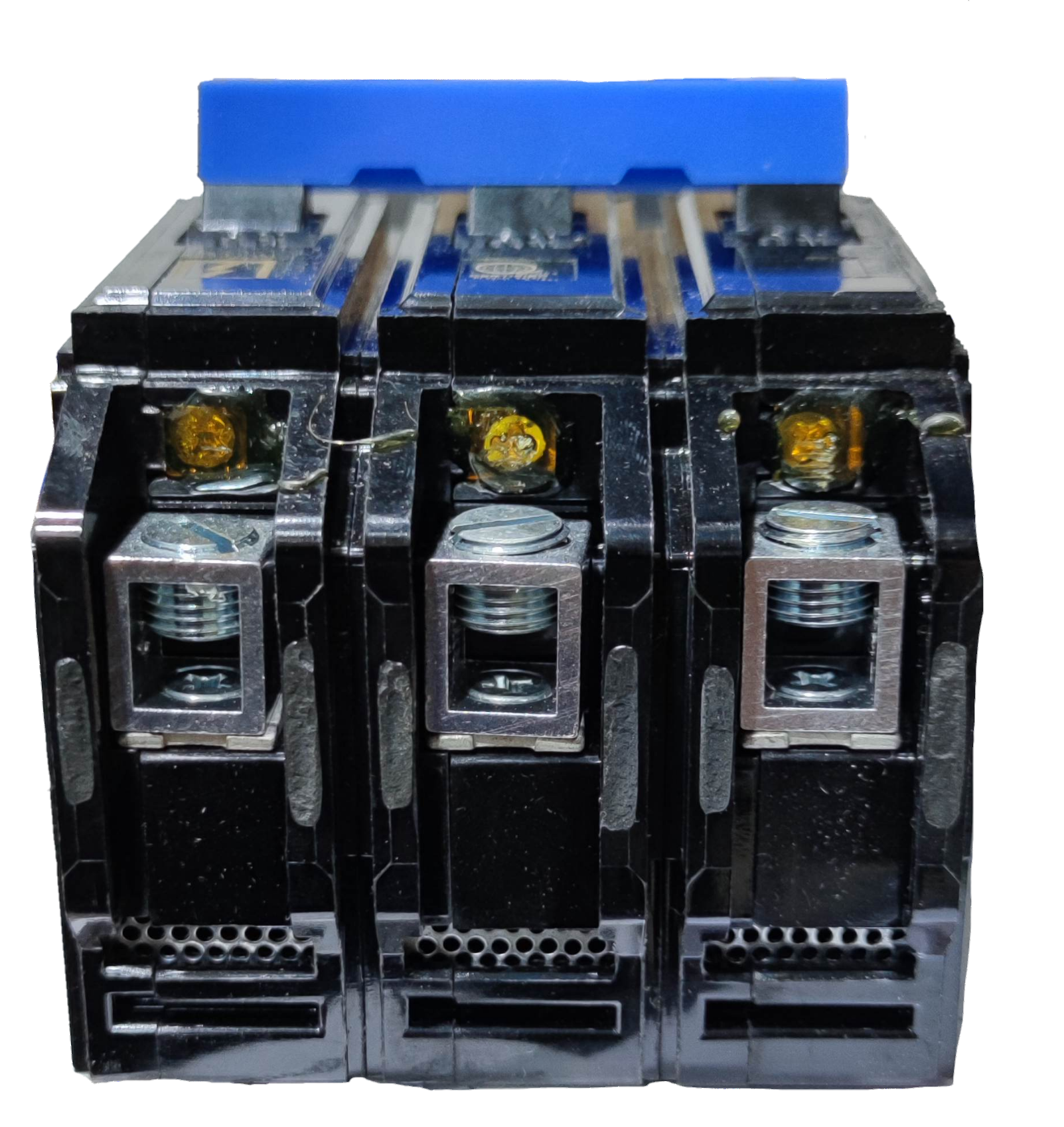 Koten 30A 3 Phase Circuit Breaker three pole black housing with blue handle and screw terminals