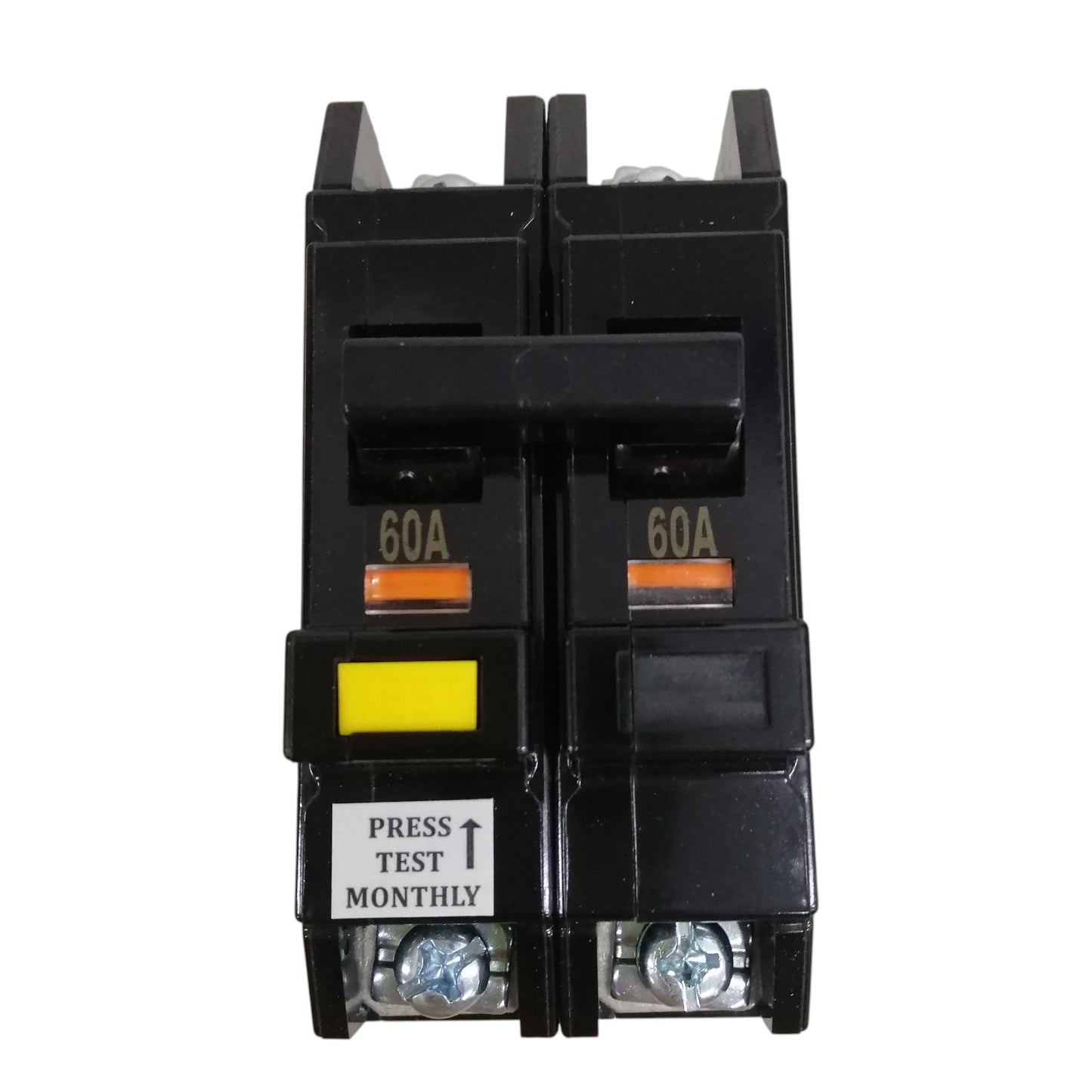 Koten RCBO 60A 2 Pole breaker black two pole circuit breaker with yellow test button and 60A markings