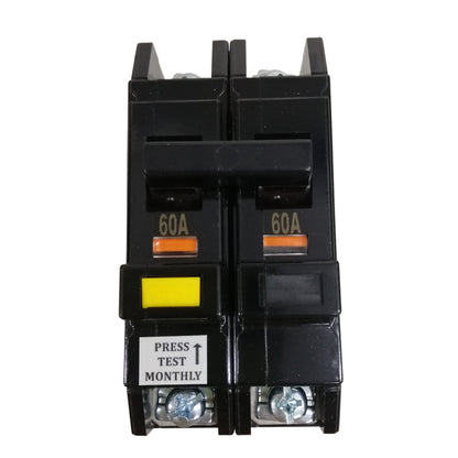 Koten RCBO 60A 2 Pole breaker black two pole circuit breaker with yellow test button and 60A markings