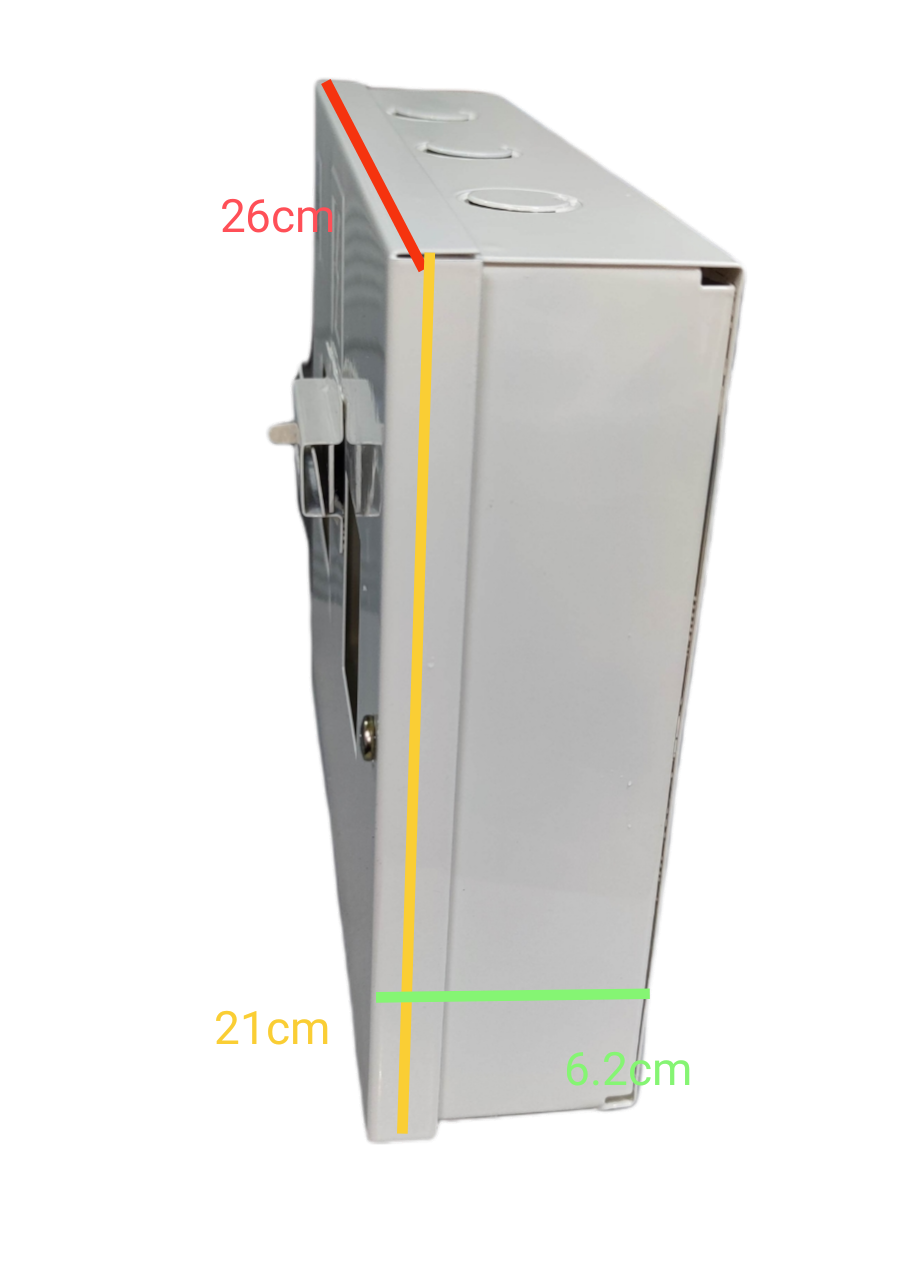 Koten MTS 2 pole circuit breaker housing shown from the side with dimensions marked for clear reference