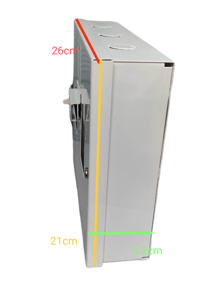 Koten MTS 2 pole circuit breaker housing shown from the side with dimensions marked for clear reference