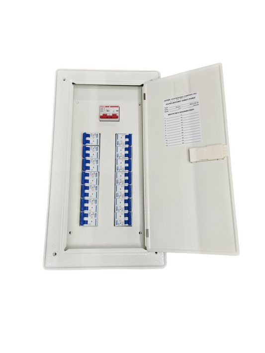 Koten Panel Board 125A 2Pole Main electrical circuit breaker panel with white metal enclosure and multiple switches
